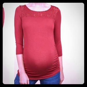 Plus Size Lace Maternity Top 3X Maroon